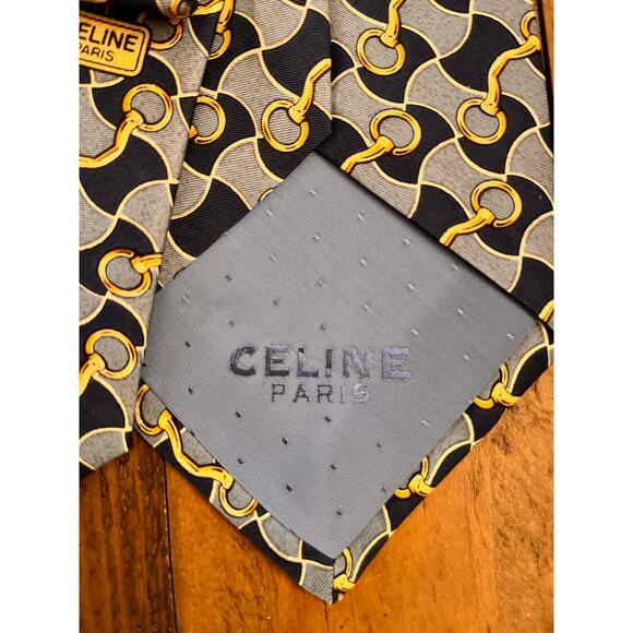CELINE Paris Made in Spain Men's Neck Tie 100% SILK Navy - Picture 4 of 5